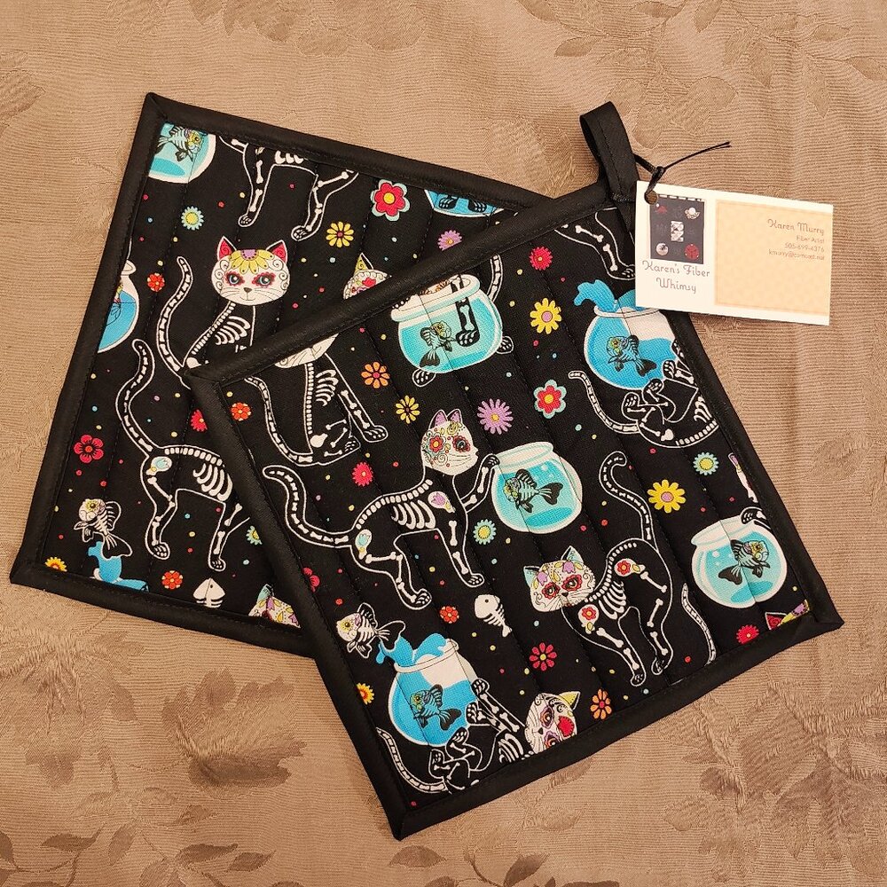 Karen's Fiber Whimsy Day of the Dead Hot Pads, New With Tags!